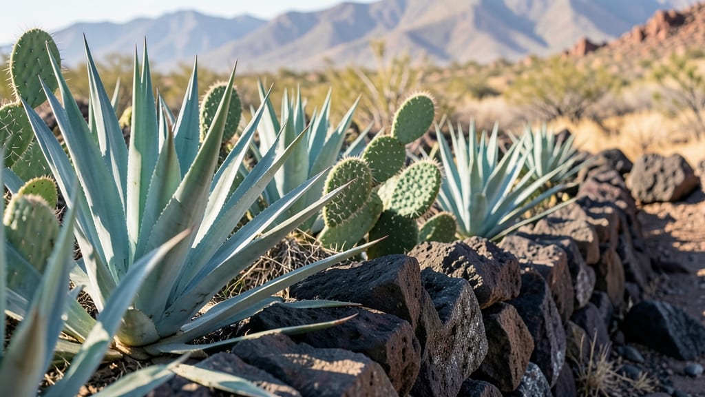 Cactus and Agave Rock Border