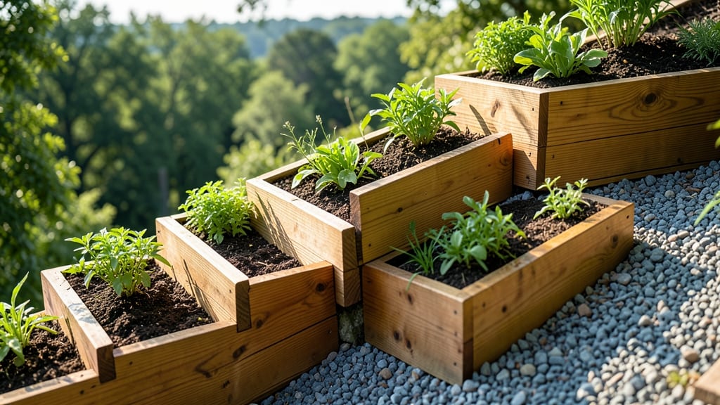 Wooden Box Terraces with Gravel Base