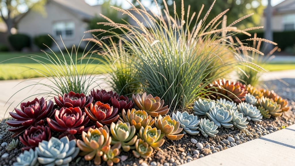 Drought-Proof Succulent And Ornamental Grass Mix