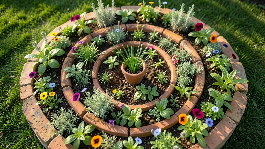 Spiral Herb Garden with Edible Flowers