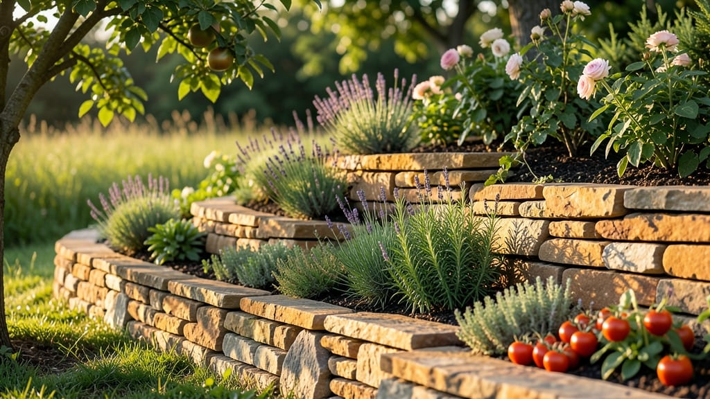 Tiered Stone Retaining Wall Garden Beds