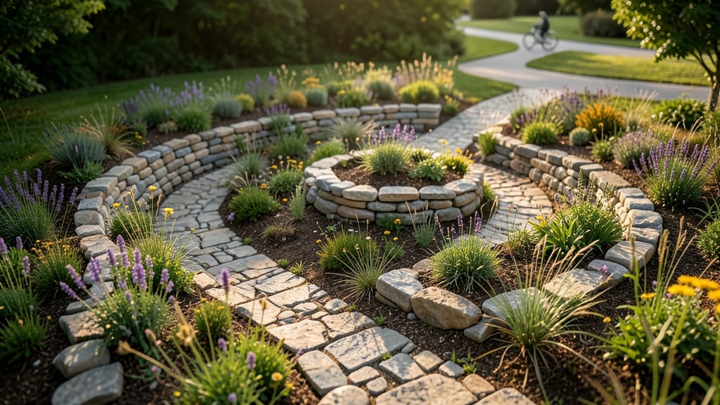 Spiral Stone Raised Flower Beds