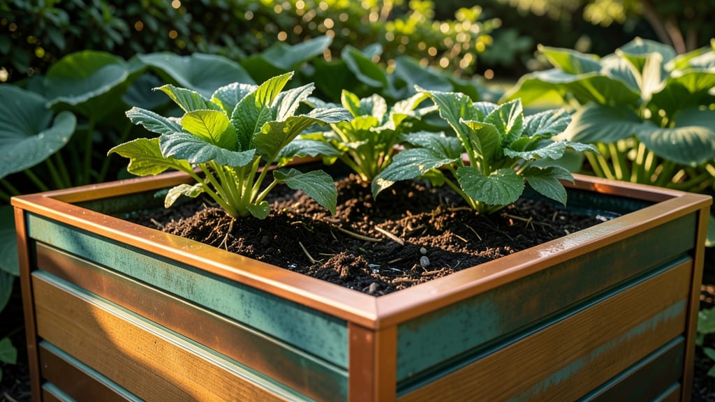 Copper-Edged Raised Beds with Irrigation Grooves