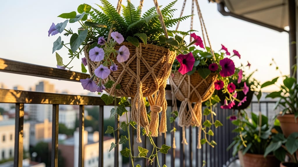 Hanging Macramé Planters with Trailing Flowers