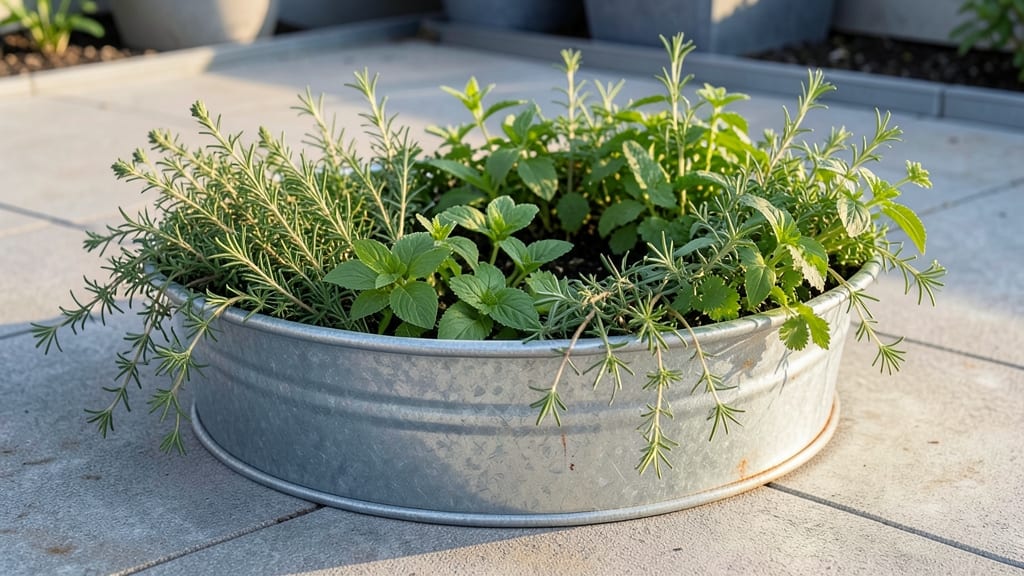 Galvanized Metal Trough Round Herb Garden