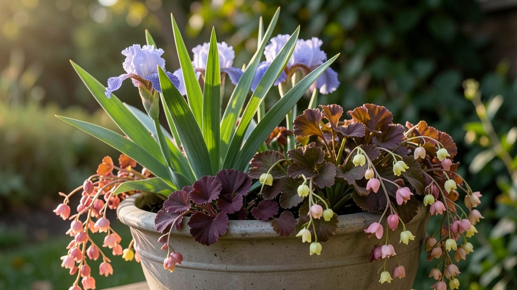 Dwarf Crested Iris and Coral Bells