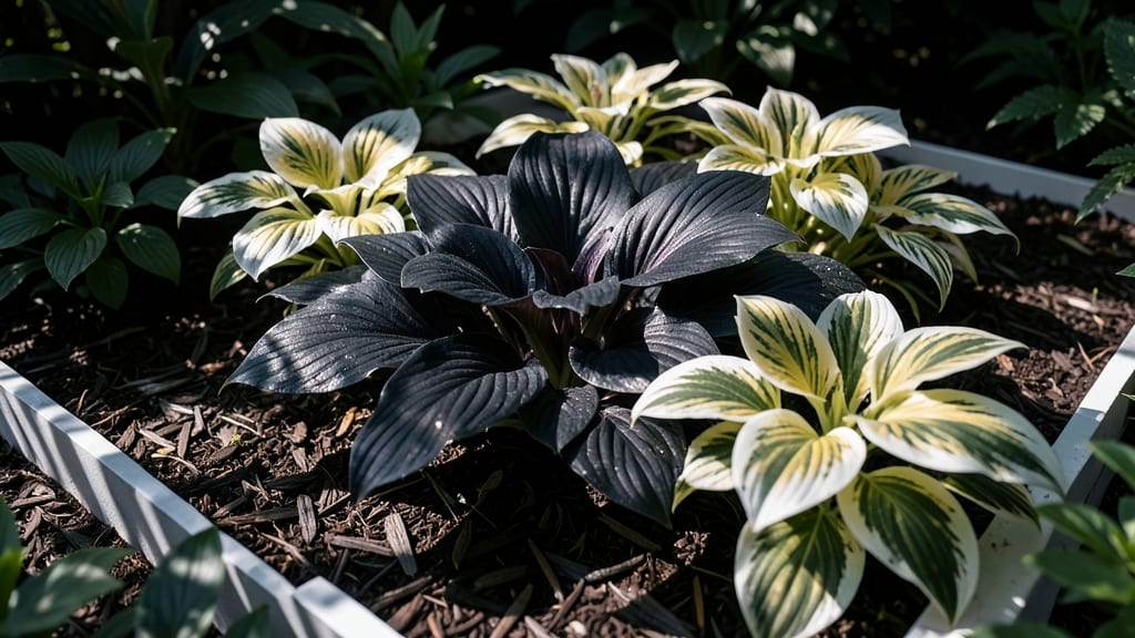 Contrast Edging with Variegated Hostas