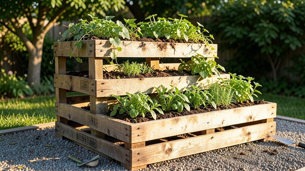 Pallet Wood Tiered Garden with Drip Irrigation