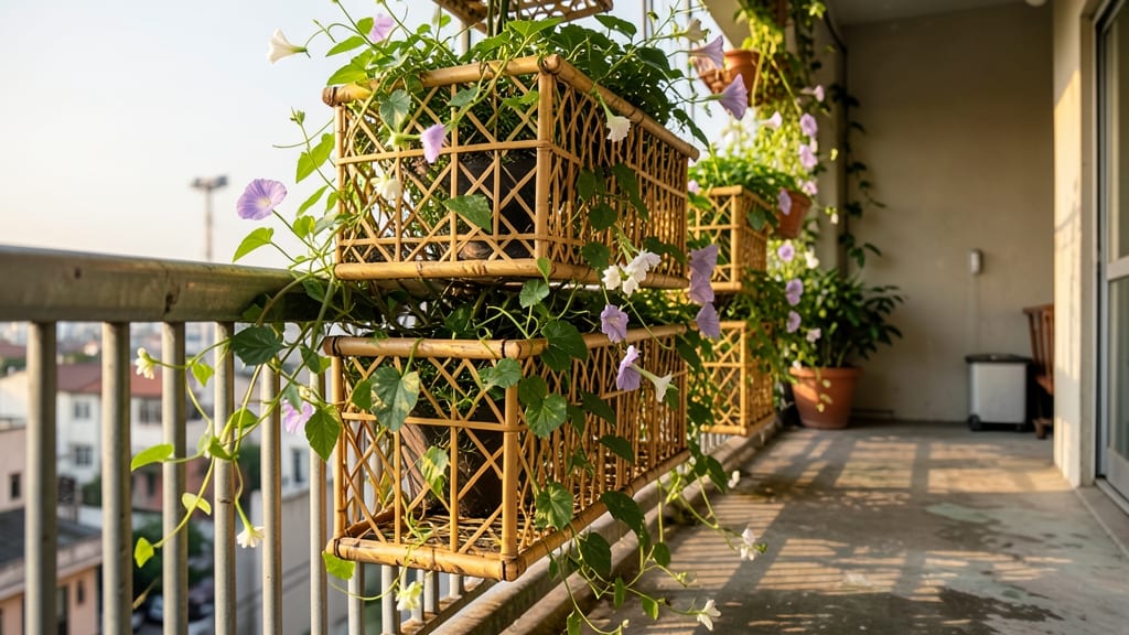 Bamboo Cage Tiered Planters with Privacy Screen