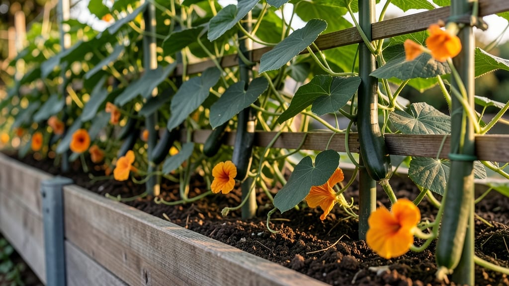 Cucumber and Nasturtium Trellis Bed