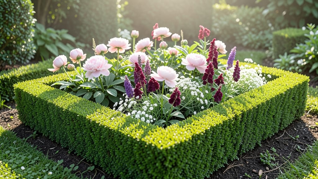 Geometric Boxwood Frame Flower Bed