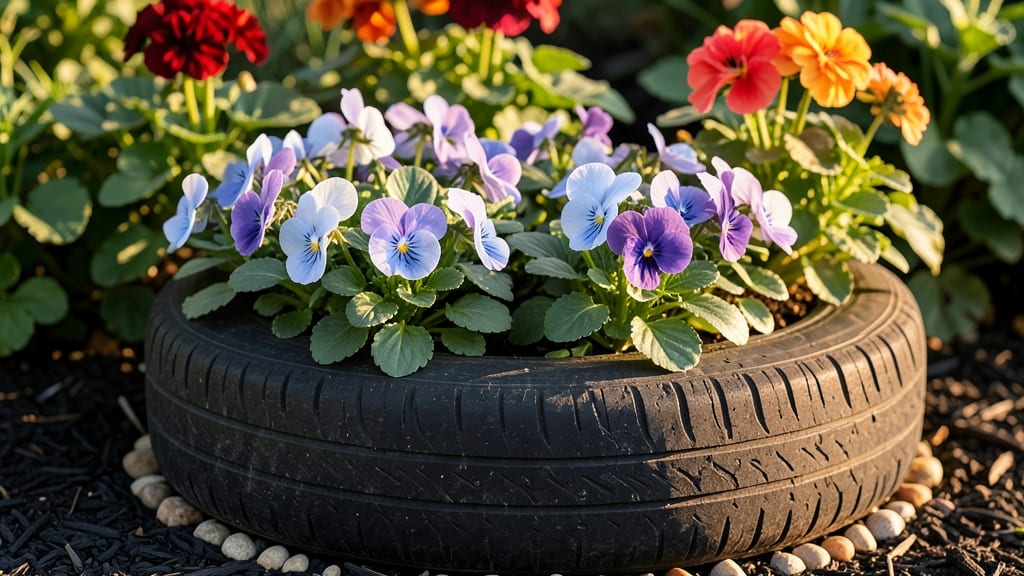 Tire Planter with Seasonal Color Changes