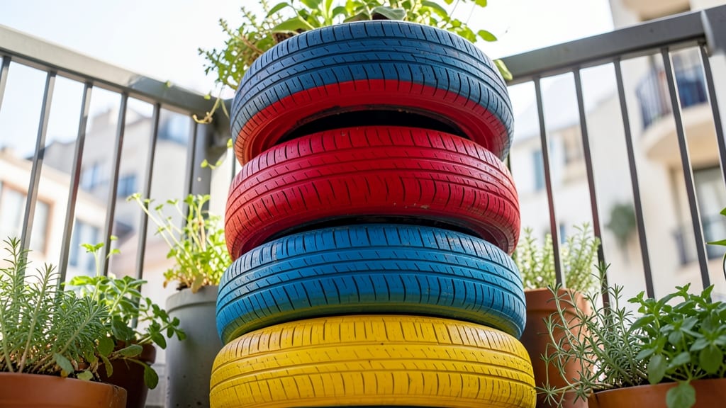 Old Tire Vertical Garden