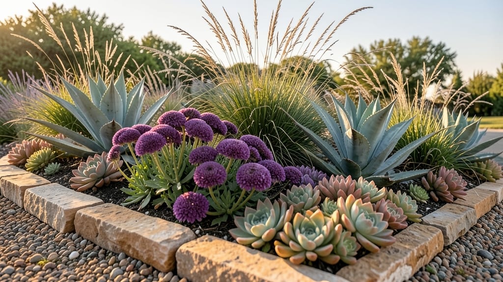 Drought-Tolerant Succulent Border With Ornamental Grass