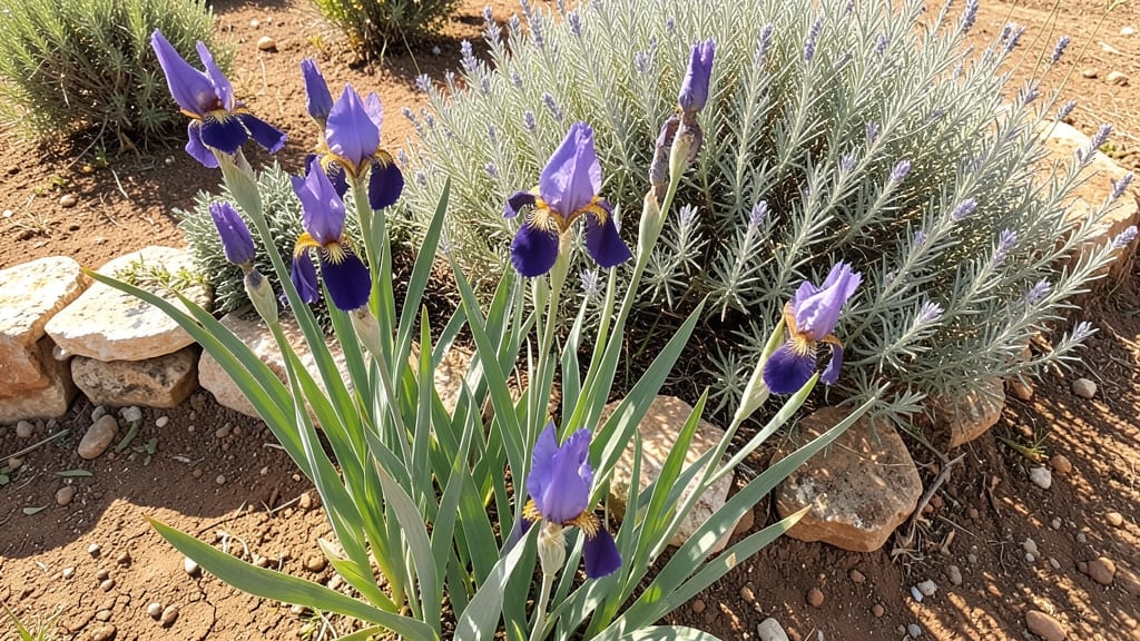 Iris and Russian Sage Border