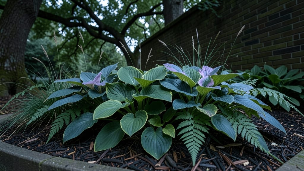 Shade-Loving Hostas And Ferns Border