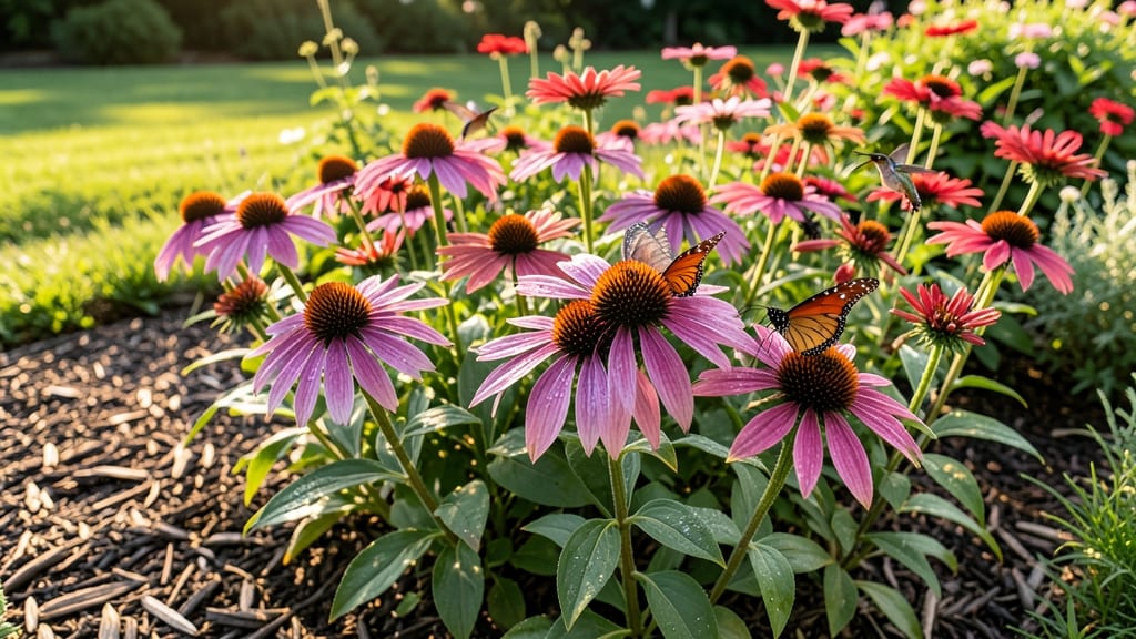 Butterfly Garden With Coneflowers And Bee Balm