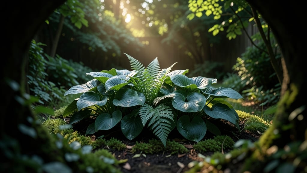 Shade-Loving Fern and Hostas Mix