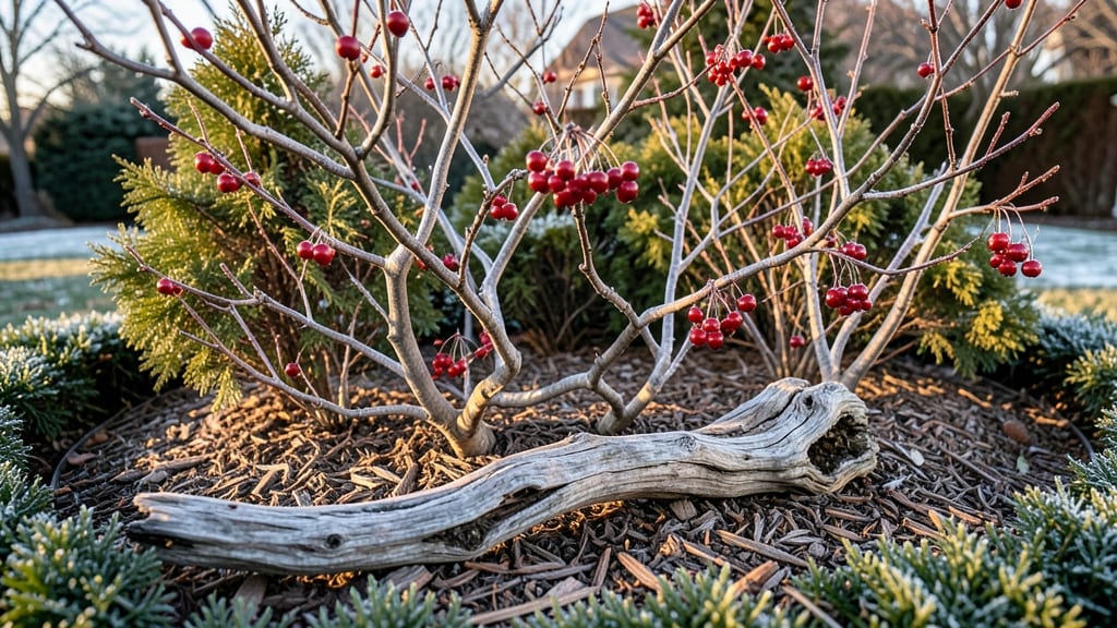 Winter Interest Bed With Bare Branches And Berries