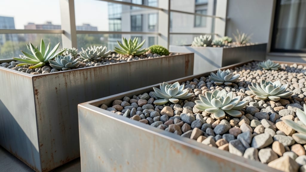 Contemporary Gravel and Steel Planters
