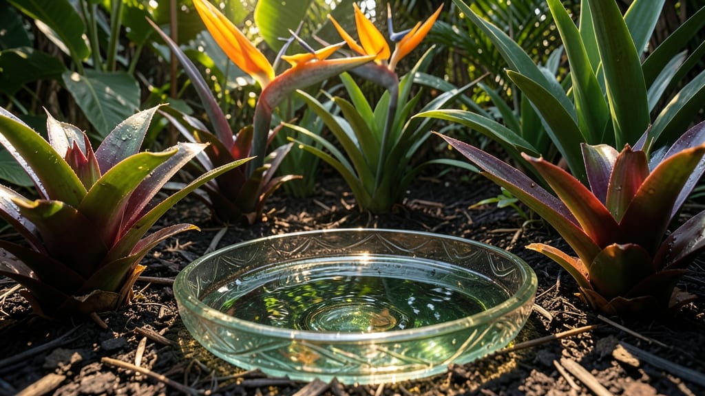 Tropical Bird Bath with Bromeliads