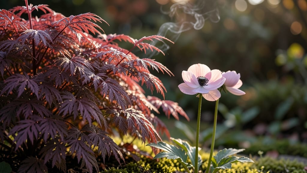 Autumn Foliage Smoke Bush and Japanese Anemone