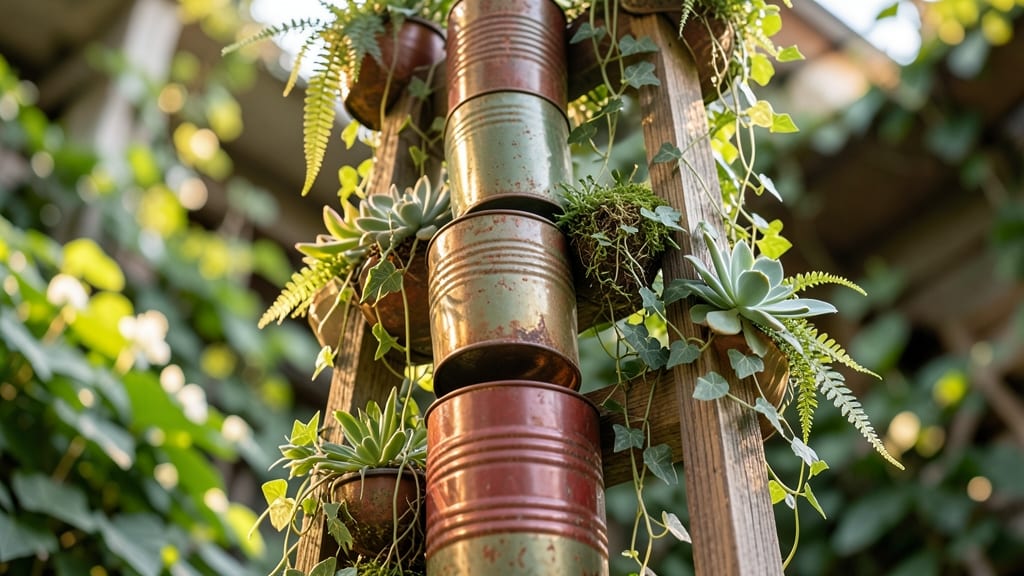 Vintage Tin Can Vertical Garden