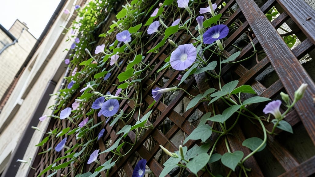 Vertical Flower Wall With Trellis-Grown Climbers