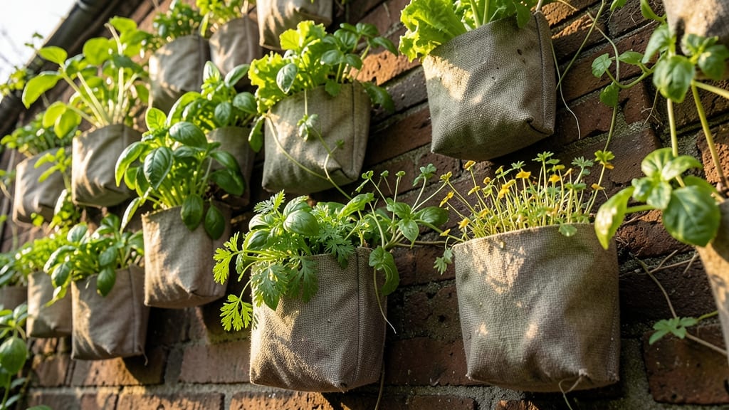 Hanging Fabric Pocket Planters with Wooden Frame
