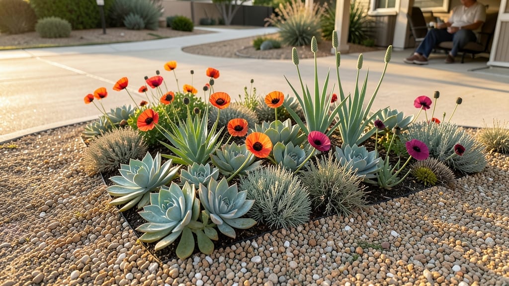 Drought-Tolerant Succulent Border With Poppy Accents