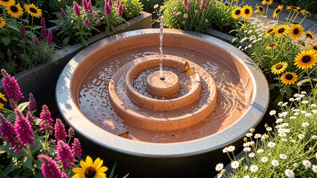 Sunburst Bird Bath with Pollinator Garden