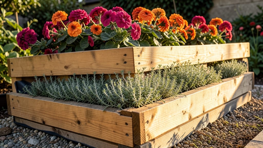 Slatted Wooden Raised Bed with Underplanting