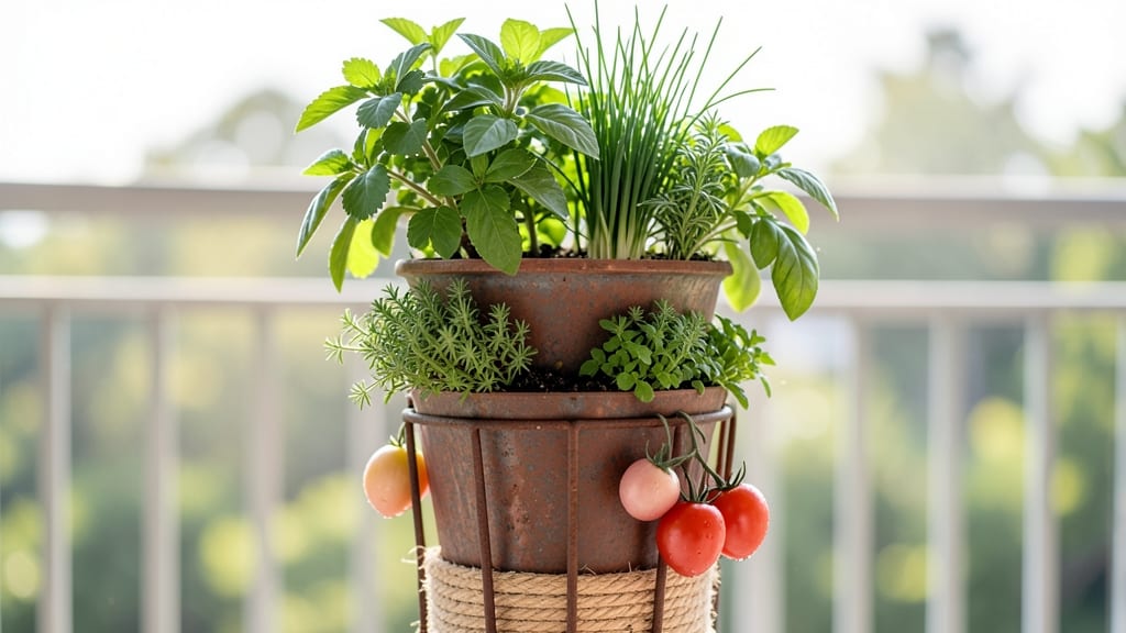 Vertical Herb Tower with Tomatoes