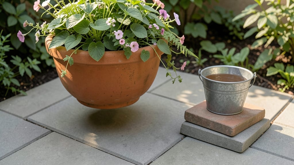Floating Round Planter on Paving Stones