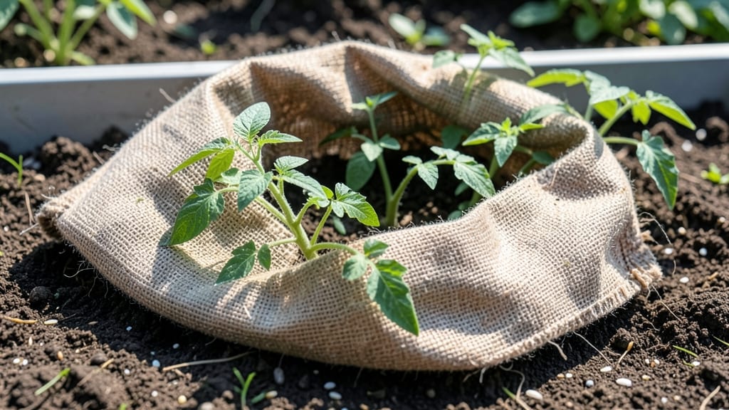 Burlap Sacks as Windbreaks and Frost Blankets