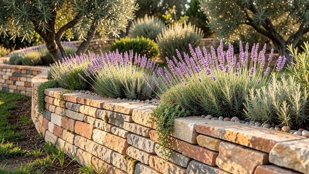 Stone Veneer Fencing with Herb Gardens