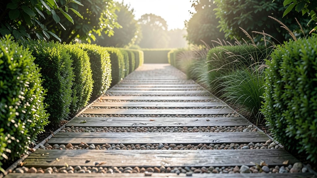 Rustic Gravel and Wood Chip Pathway