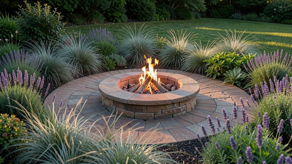 Fire Pit Surround with Heat-Resistant Plants