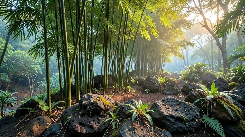 Tropical Rock Garden with Bamboo