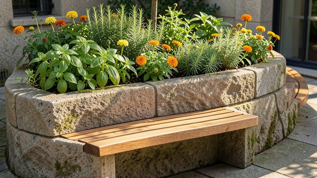 Tiered Stone Round Planter with Built-In Seating