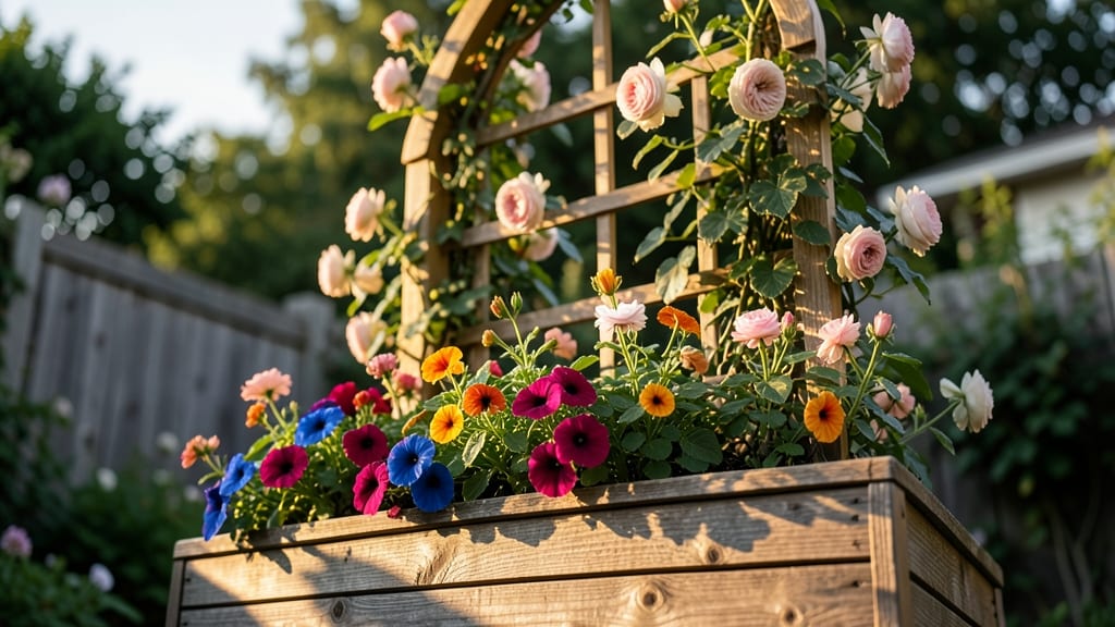 Raised Cedar Planter with Built-In Trellis
