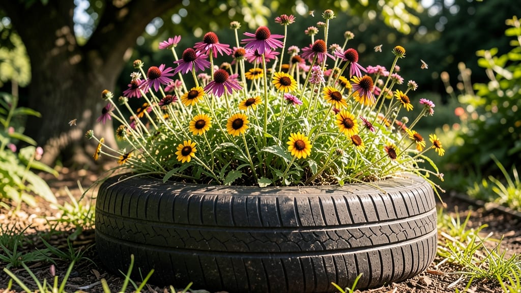 Tire Planter with Native Wildflowers