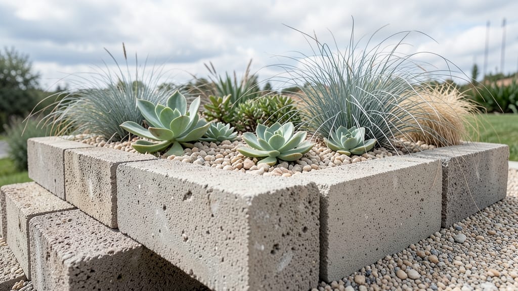 Cinder Block Planters with Pea Gravel