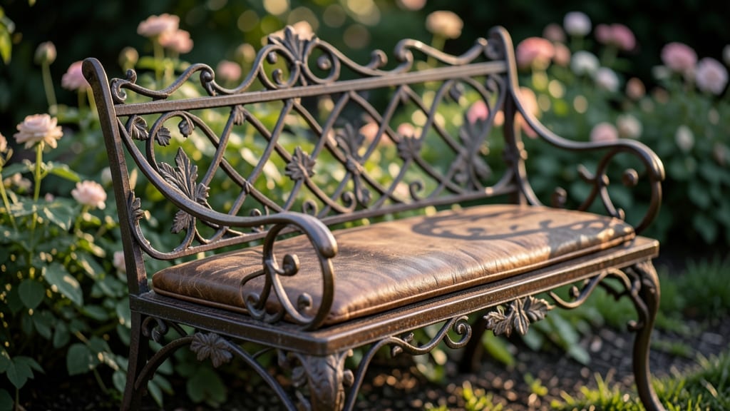 Vintage Garden Bench with Wrought Iron Details