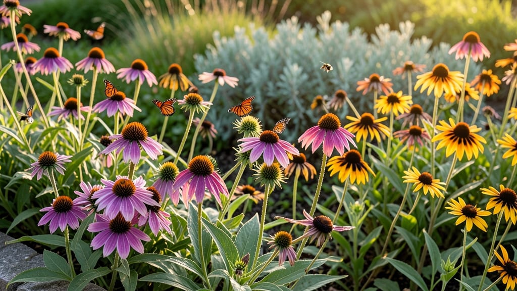 Butterfly Garden With Coneflowers And Black-Eyed Susans