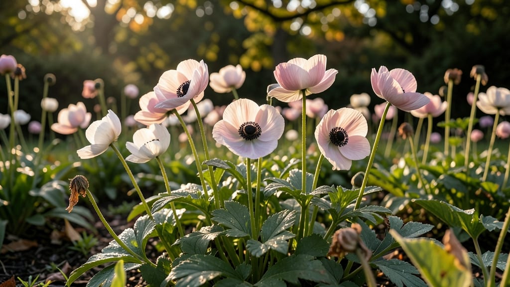 Autumn Foliage Bed With Japanese Anemones