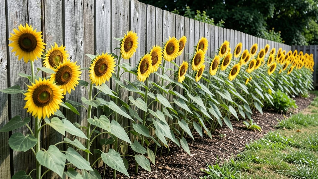 Classic Sunflower Border Along Fences