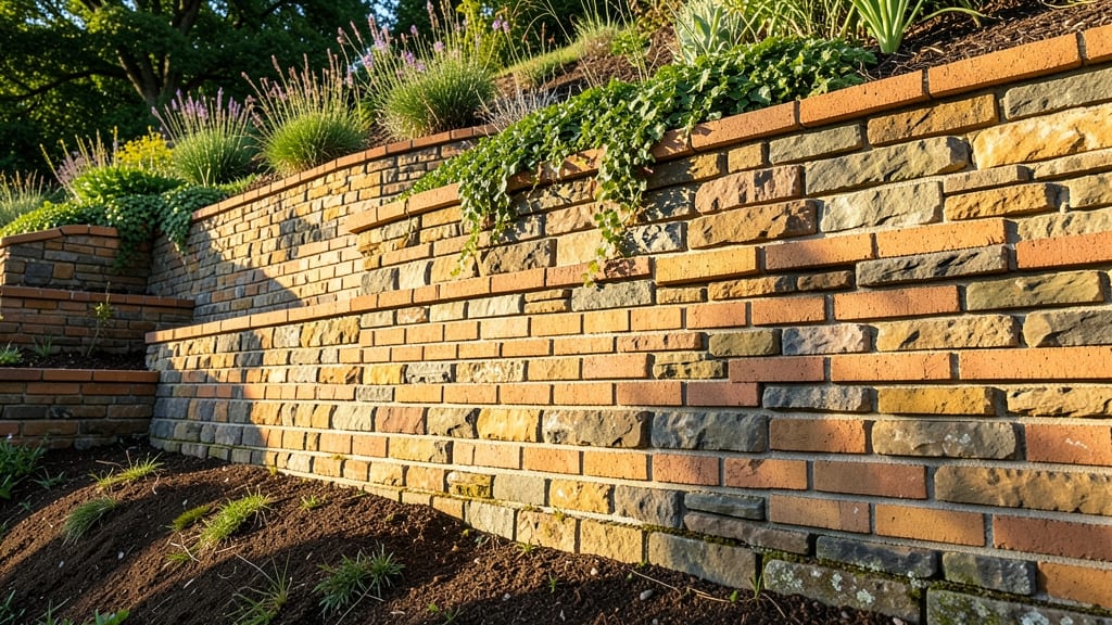Stone and Brick Retaining Wall Fence