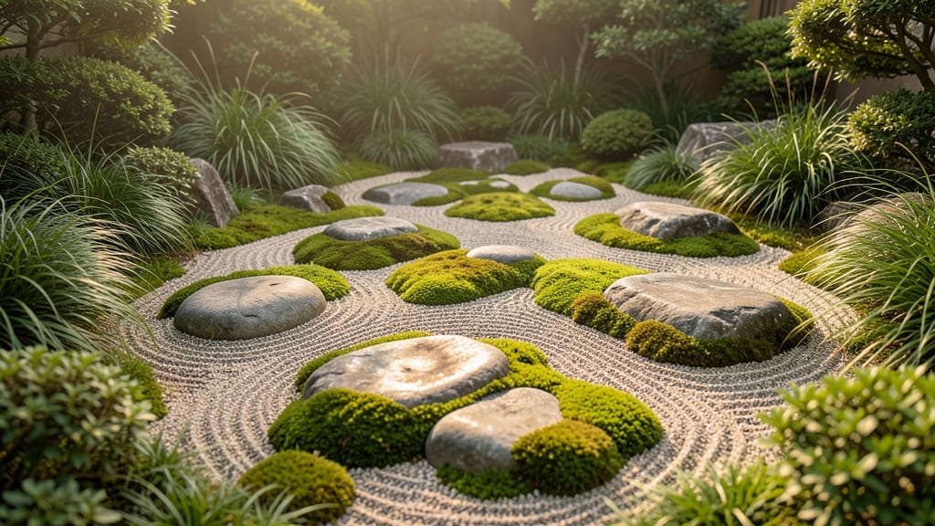 Japanese Zen Rock Garden with Moss