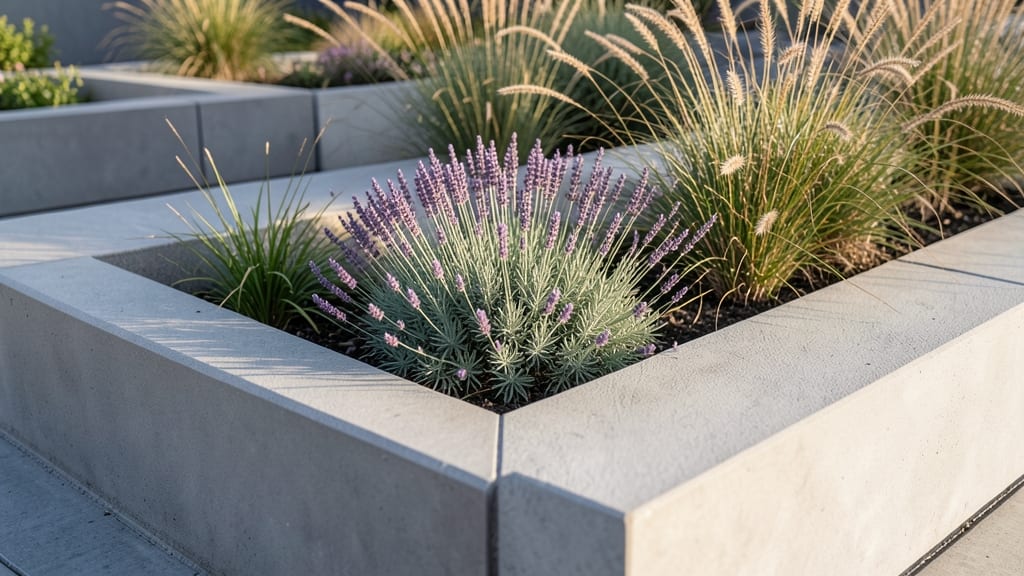 Geometric Concrete Border Flower Beds